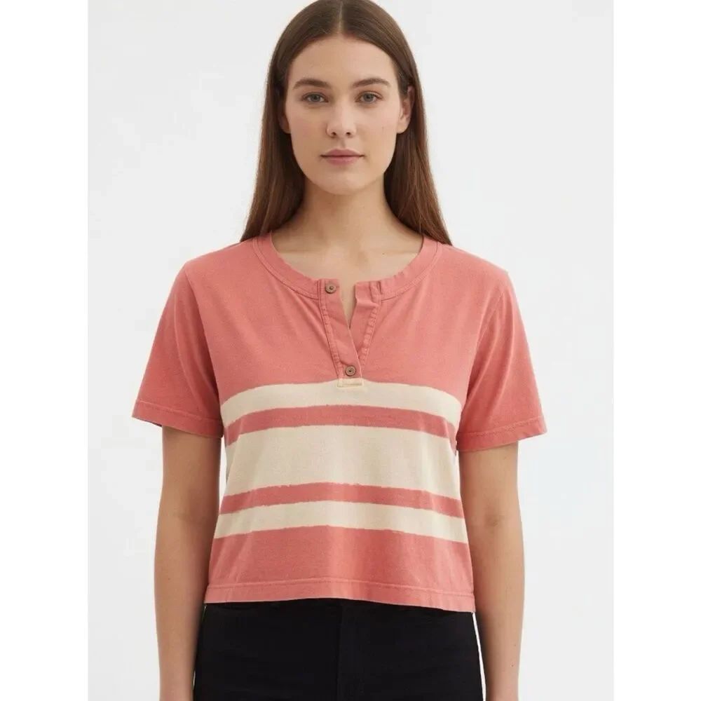 Big Bud Los Angeles Striped Tee Shirt Cropped Orange Yellow SZ XXS